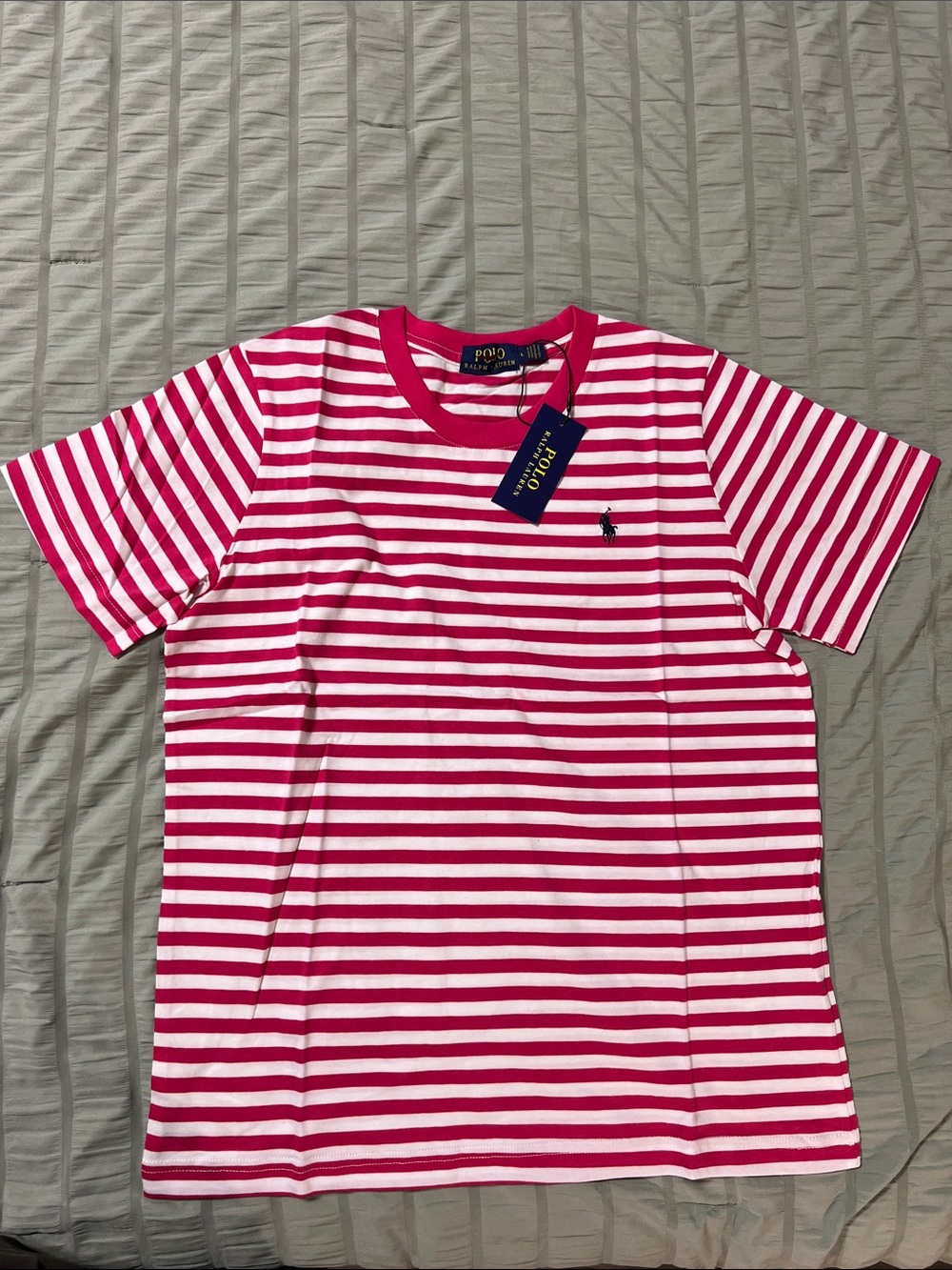 Polo by Ralph Lauren Hot Pink & White Striped Short Sleeve Tee - Picture 2 of 3